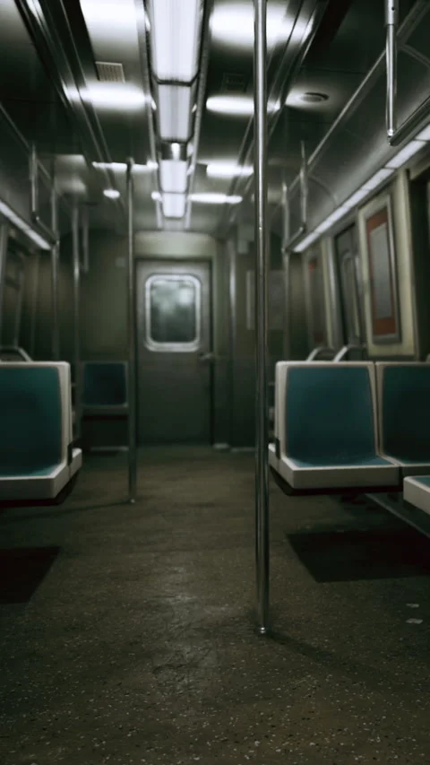 Empty subway car during late night ride in urban area Stock Footage 337926618