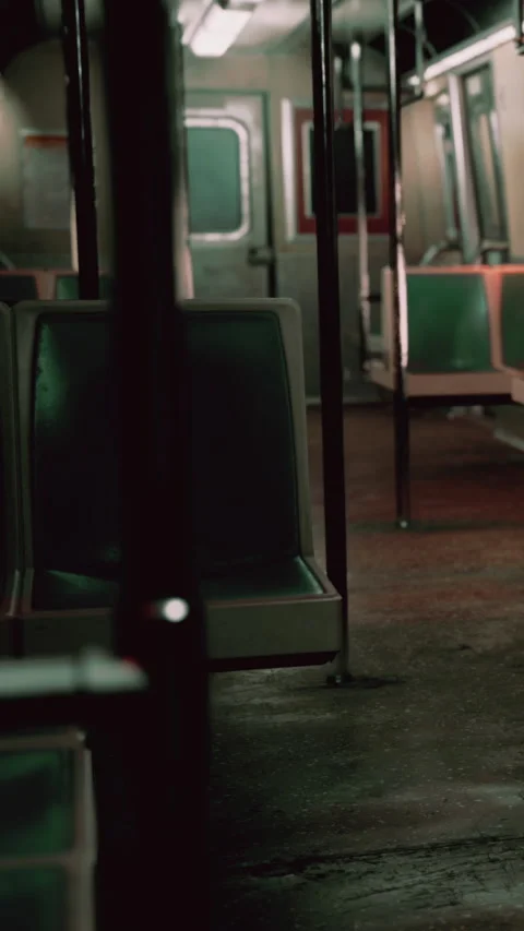 Empty subway car during late night commute in urban city Stock Footage 340634877