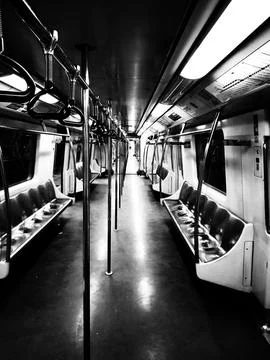 Empty Subway Car Interior in Black and White Stock Photos