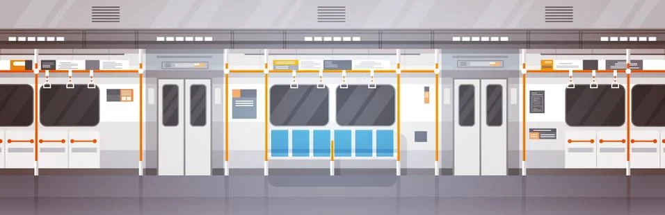 Empty Subway Car Interior Modern City Public Transport, Underground Tram Illustrazione stock