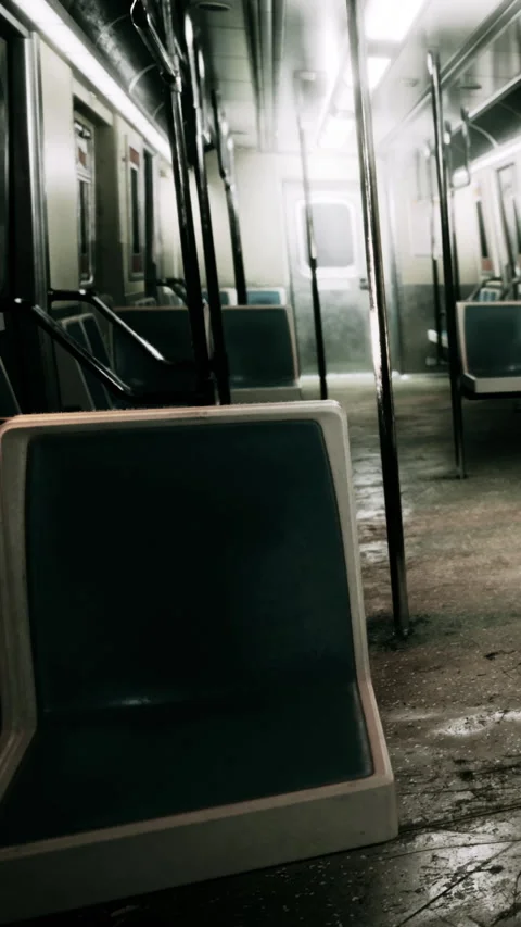 Empty subway car located underground near city center during daytime hours Stock Footage 340282684