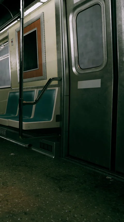 Empty subway car sits still on track during quiet evening hours Stock Footage 340648892