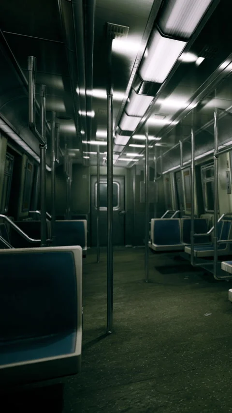 Empty subway car in underground station during late night hours in city Stock Footage 334172040