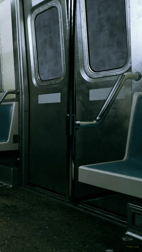 Empty subway car in urban setting during the evening rush hour Stock Footage 340635974