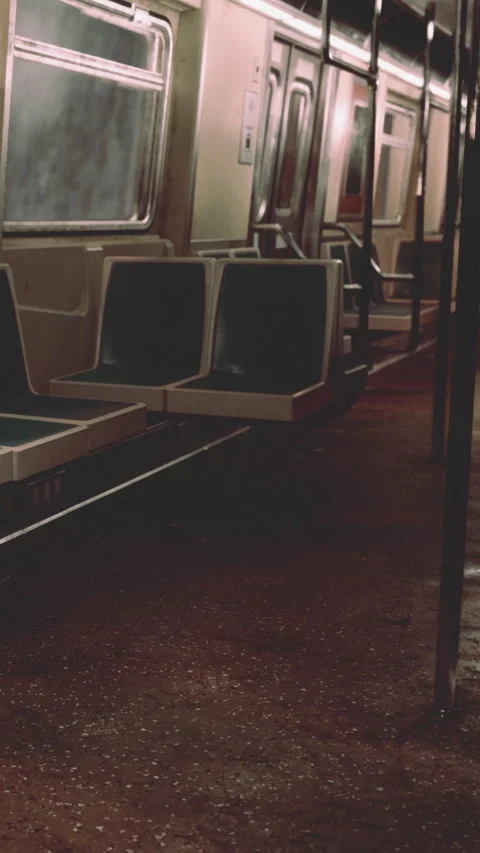 Empty subway car with wet floor at night in urban setting Stock Footage 341248903