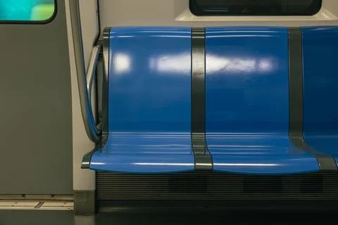 Empty subway or underground or metro seats. Public transportation Stock Photos