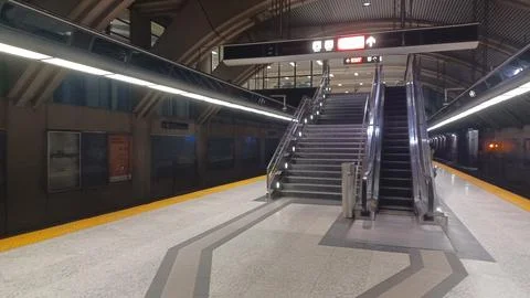 Empty Subway Platform at a Toronto Transit Commission Station Stock Photos