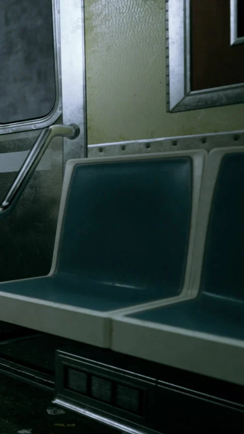 Empty subway seat inside a train at a station during the day Vídeos de archivo 339106206