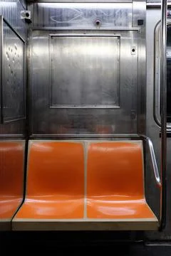 Empty subway seats with ad space Stock Photos