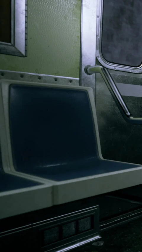 Empty subway seats in a train station during afternoon hours in the city Stock Footage 342449859