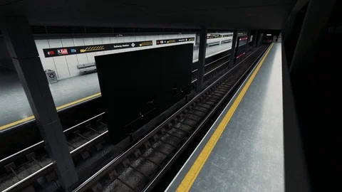 Empty Subway Train Arriving to platform in Railroad Station. Stock Footage 85190034