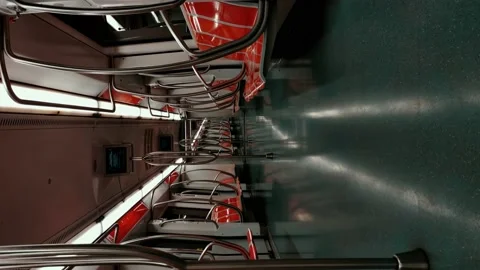 Empty Subway Train Car INTERIOR. Train in motion. Background texture for overlay Video stock 160838508
