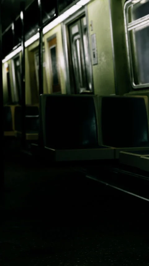 Empty subway train during late night travel in urban area Stock Footage 342449856