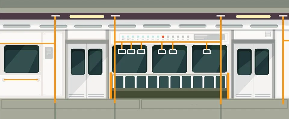 Empty subway train inside view. Metro carriage vector interior Stock Illustration