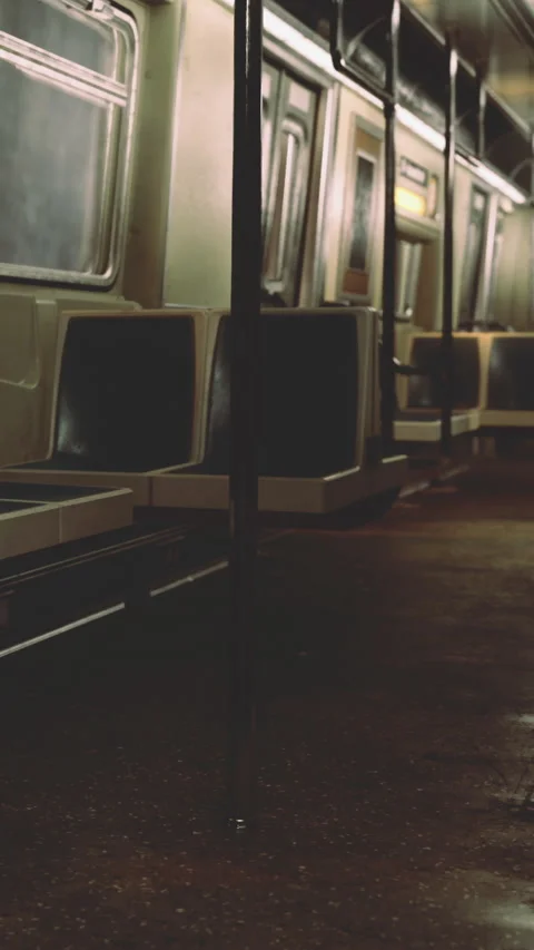 Empty subway train interior captured at night in a city Stock Footage 342450539