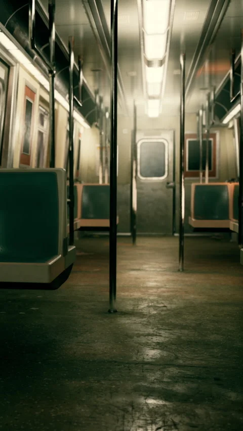 Empty subway train interior during late night commute Stock Footage 339099680