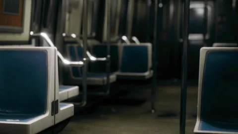 Empty subway train interior during late night hours in city transit system Stock Footage 340024665
