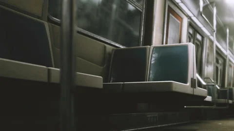 Empty subway train interior during early morning commute hours Stock Footage 340025685