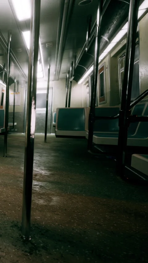 Empty subway train interior during late night hours in an urban area Stock Footage 340282025