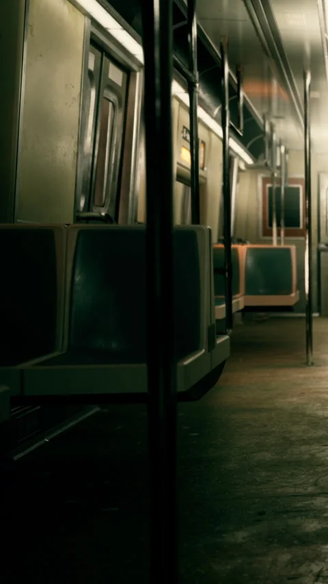 Empty subway train interior during a late night ride Stock Footage 342191241