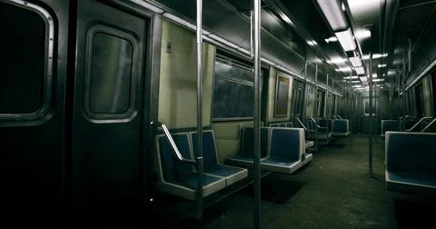 Empty subway train interior during late night commute in urban setting Stock Illustration