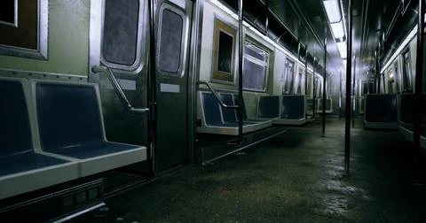 Empty subway train interior during late night hours in urban environment Stock Illustration