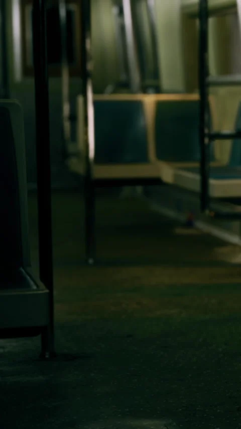 Empty subway train interior at night with no passengers visible Stock Footage 342449853