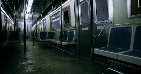 Empty subway train interior at night in an urban metro system Stock Illustration