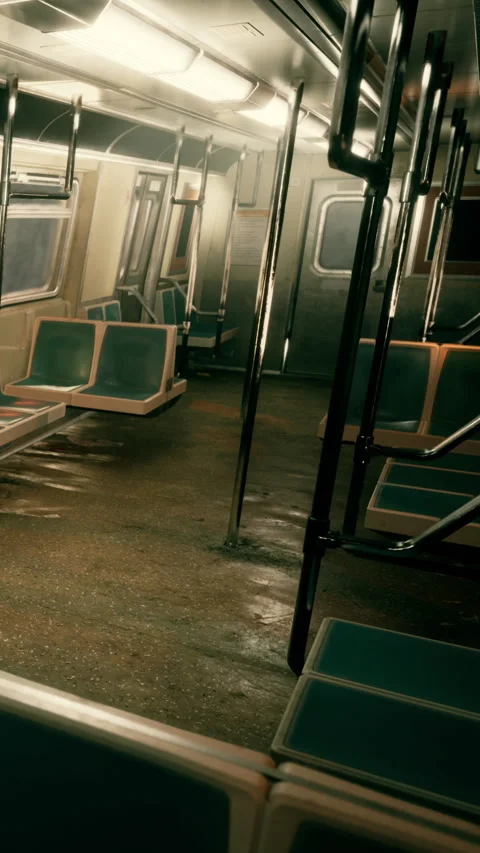 Empty subway train interior on a rainy day in a city Stock Footage 341987701