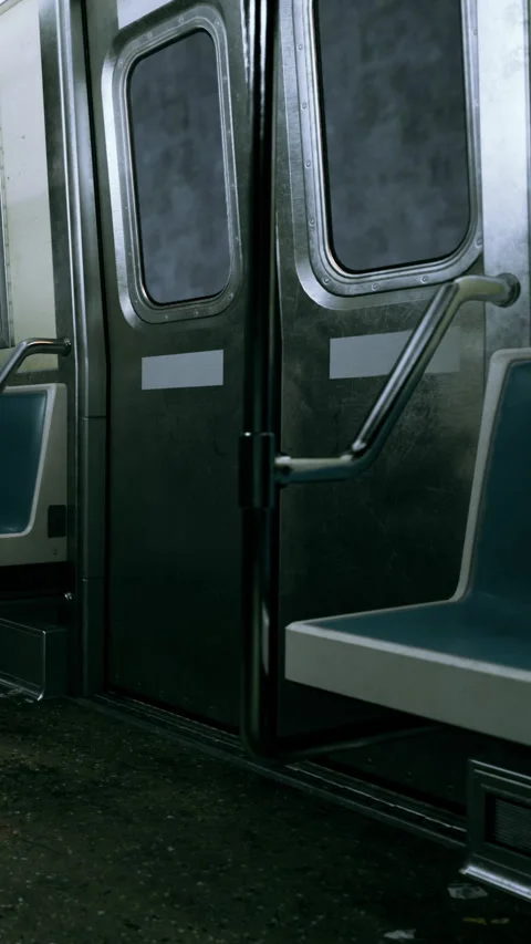 Empty subway train interior with seats and doors in quiet morning hours Stock Footage 338353226