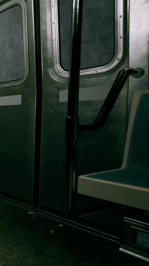 Empty subway train seat in a city during the evening commute Stock Footage 340650420
