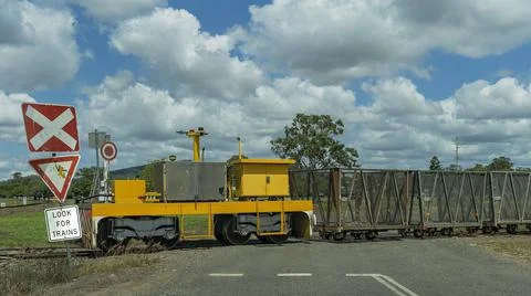 Empty Sugarcane Bins At Rail Crossing Stock Photos