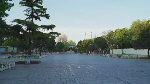 Empty Sultanahmet Square without people. Quarantine Days. 4K Footage in Turkey Stock Footage 136989574