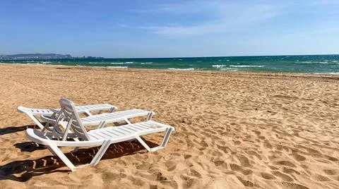 Empty summer beach with sand Stock Photos