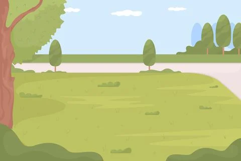 Empty summer park flat color vector illustration Ilustración de archivo