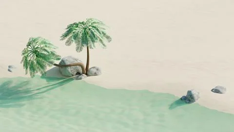 Empty summer tropical beach with coconut palms and stones. Summer travel co.. Stock Illustration