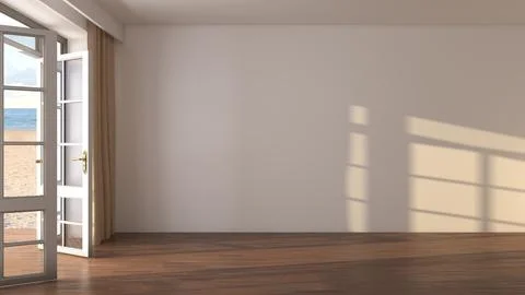 Empty Sunny Interior with Sea View Stock Illustration