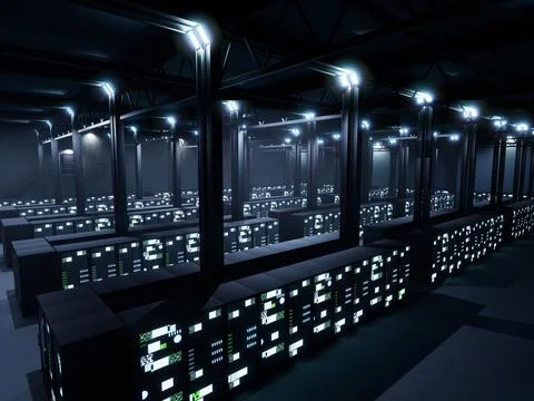Empty supercomputer server room with big data Stock Illustration