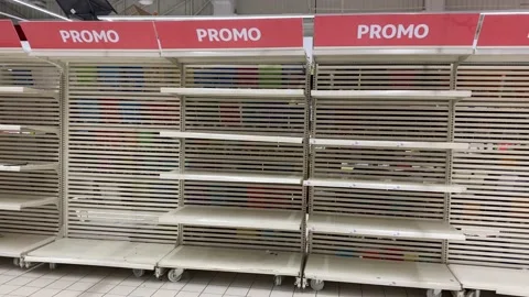 Empty supermarket shelves after the Black Friday promotion and holiday sales Stock Footage 166240769