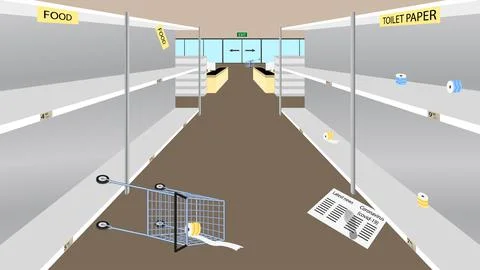 Empty supermarket shelves due to the panic of Coronavirus. Stock Illustration