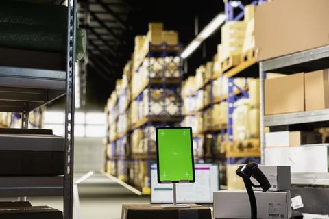 Empty supply room with isolated copy space screen on tablet Stock Photos