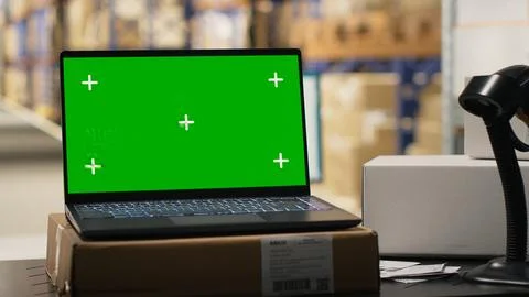 Empty supply room with isolated copy space display on laptop Foto stock