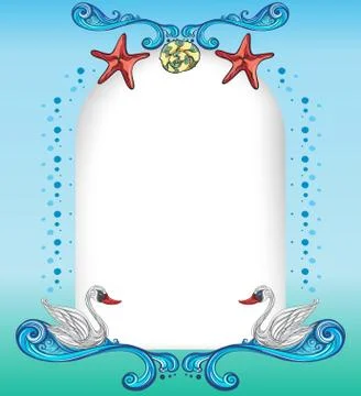 An empty surface with starfishes and swans Illustrazione stock