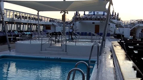 Empty Swimming Pool on Generic Cruise Ship Stock Footage 91840350