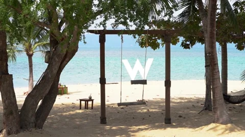 Empty Swing By The Beach At The W Koh Samui Luxury Resort In Thailand. wide Stock Footage 231442567