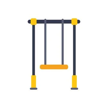 Empty swing hanging from metal frame in playground setting Stock Illustration