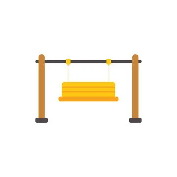 Empty swing hanging from wooden frame in playground setting Stock Illustration