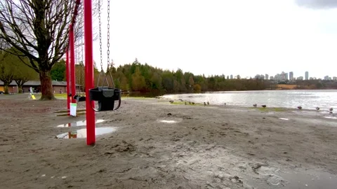 Empty Swing near a Lake Stock Footage 145297609