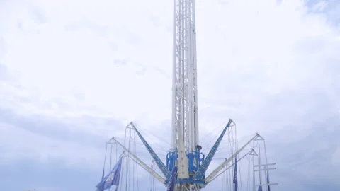 Empty swing ride in the amusement park, theme park in Croatia. Stock Footage 161136336