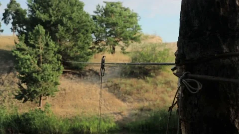 Empty swing rope move in playground Stock Footage 73780471